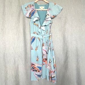 Maeve by Anthropologie Rosalia Faux Wrap Floral Tropical Print Dress 2 Hawaiian